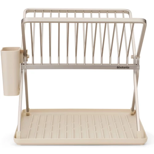 Brabantia SinkSide Foldable Dish Drying Rack összecsukható edényszárító, csepegtető tálca, kis méretű, evőeszköztartóval, világos bézs, 370x330 mm - 252082