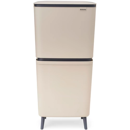 Brabantia SortUp Recycle Bin Hi 2 szintes szelektív hulladékgyűjtő torony lábakon, felhajtható fedéllel, 20+25L - J méret, műanyag, világos bézs - 275005