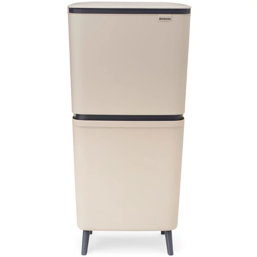 Brabantia SortUp Recycle Bin Hi 2 szintes szelektív hulladékgyűjtő torony lábakon, felhajtható fedéllel, 10+10+25L - J és X méret, műanyag, világos bézs - 275029