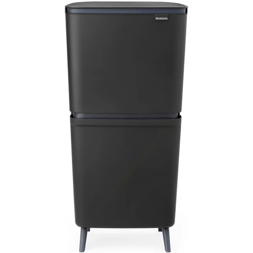 Brabantia SortUp Recycle Bin Hi 2 szintes szelektív hulladékgyűjtő torony lábakon, felhajtható fedéllel, 10+10+25L- J méret, műanyag, sötétszürke - 275043