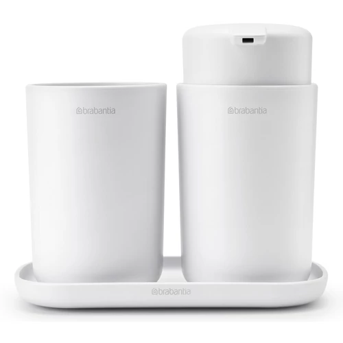 Brabantia ReNew 3db-os fürdőszobai pipere csomag - pumpás folyékonyszappan adagoló, fogkefetartó, pipere tálca, műanyag, fehér - 280382