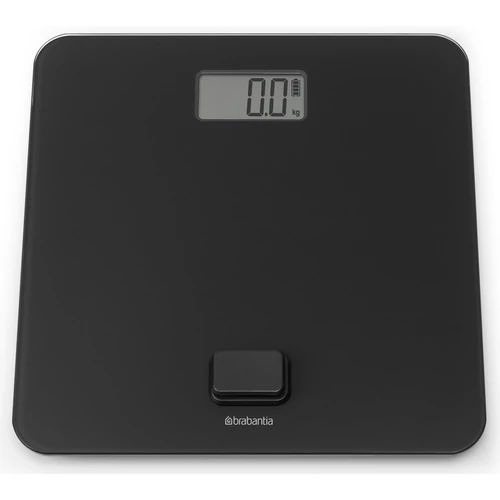 Brabantia ReNew elemmentes fürdőszobai mérleg, 5-150kg között, 0,1kg pontossággal mér, nagy LED kijelzővel, dimanóval tölthető, műanyag test, üveg fedlap, sötétszürke - 281341