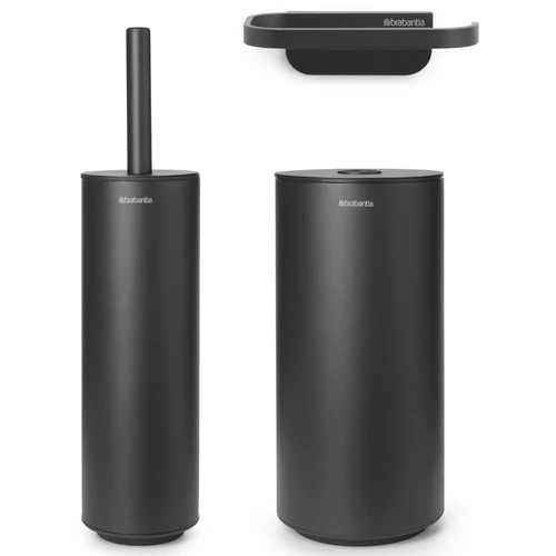 Brabantia MindSet 3db-os WC pipere csomag, sörtés fejű WC-kefe, WC-papír és tartalék WC-papír tartó, acél, határtalan szürke ásványi textúra - 303906
