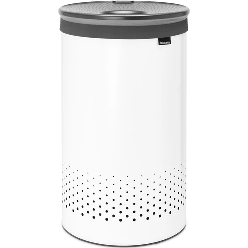 Brabantia Laundry Bin szennyestartó szellőző nyílásokkal, tépőzáras, mosható szennyesgyűjtő zsák, henger forma, nagy méret 60L, műanyag fedő, acél, fehér - 304880
