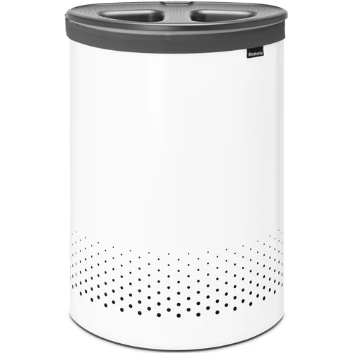 Brabantia Laundry Bin Selector szennyestartó szellőző nyílásokkal, 2 részes tépőzáras szennyesgyűjtő zsák, ovális forma, nagy méret 55L (2x27,5L), műanyag fedő, acél, fehér - 304903