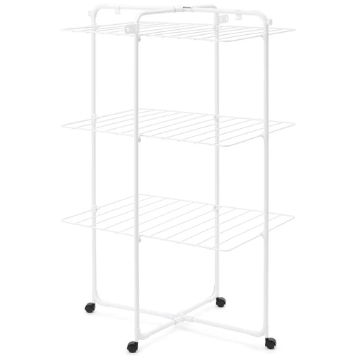 Brabantia HangOn Tower Drying Rack 3 szintes ruhaszárító torony kerekekkel, 23m szárítási hossz, 25kg teherbírás, összecsukható, acél, fehér - 306303