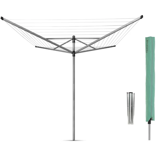 Brabantia Rotary Dryer Lift-O-Matic kerti ruhaszárító 50m, UV-álló, forgatható, D=45mm, állítható magasság, rögzítése földbe szúrható fém konzollal, védőzsákkal, metál szürke - 310966