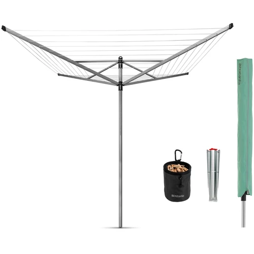 Brabantia Rotary Dryer Lift-O-Matic kerti ruhaszárító 50m, UV-álló, forgatható, D=45mm, állítható magasság, rögzítése földbe szúrható fém konzollal, védőzsákkal, csipesztartóval, metál szürke - 311321