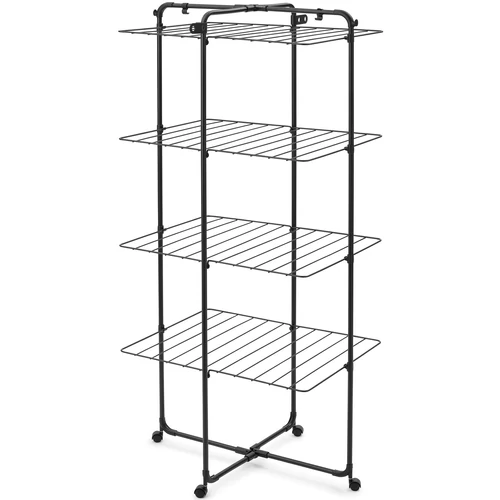 Brabantia HangOn Tower Drying Rack 4 szintes ruhaszárító torony kerekekkel, 30m szárítási hossz, 25kg teherbírás, összecsukható, acél, matt fekete - 319303