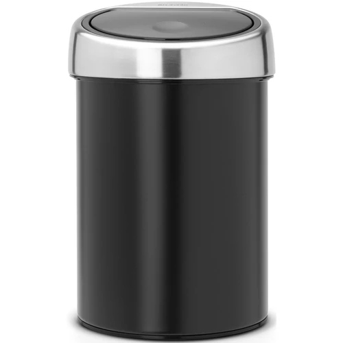 Brabantia Touch Bin fali/álló nyomófedeles hulladékgyűjtő XXS, 3L - A méret, matt fekete acél test, r.m. acél selyem fedő - 364440