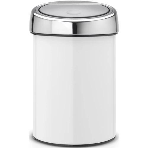 Brabantia Touch Bin fali/álló nyomófedeles hulladékgyűjtő XXS, 3L - A méret, acél fehér test, r.m. acél fényes fedő - 364488