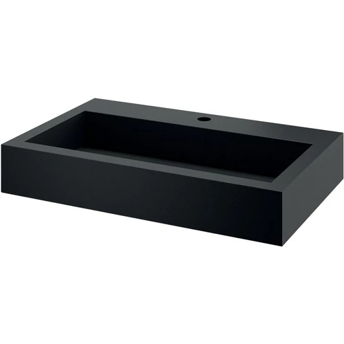 DELABIE AQUEDUTO rozsdamentes acél fali kézmosókagyló, dizájn lefolyóval, 35mm csapfurattal, matt fekete Teflon bevonat