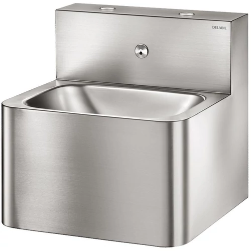 DELABIE TEK vandálbiztos fali kézmosó 1 hideg és 1 kevert vizes nyomógombbal, rongálásbiztos kifolyófejjel, zárt, r.m. acél 1,2mm