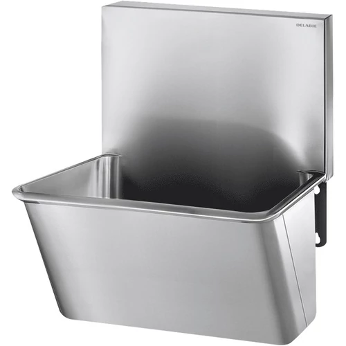 DELABIE sebészi bemosakodó vályú magas hátfallal, csapfurat nélkül, egy állásos 700mm, r.m. acél