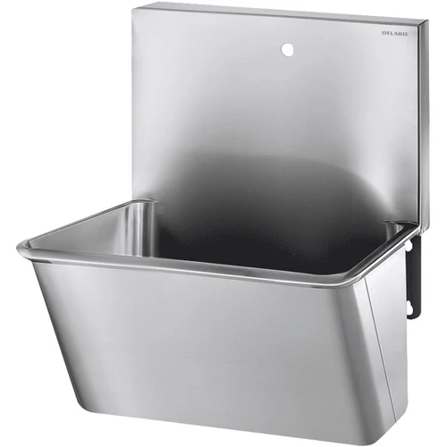 DELABIE sebészi bemosakodó vályú magas hátfallal, kevert vízre 1x1db 22mm csapfurattal, egy állásos 700mm, r.m. acél