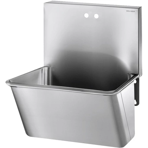 DELABIE sebészi bemosakodó vályú magas hátfallal, H-M vízre 1x2db 22mm csapfurattal, egy állásos 700mm, r.m. acél