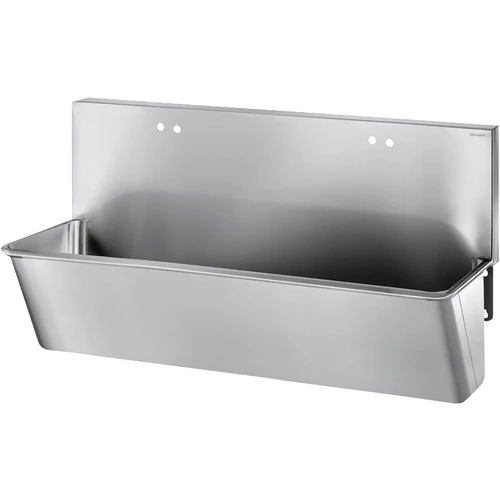 DELABIE sebészi bemosakodó vályú magas hátfallal, H-M vízre 2x2db 22mm csapfurattal, két állásos 1400mm, r.m. acél