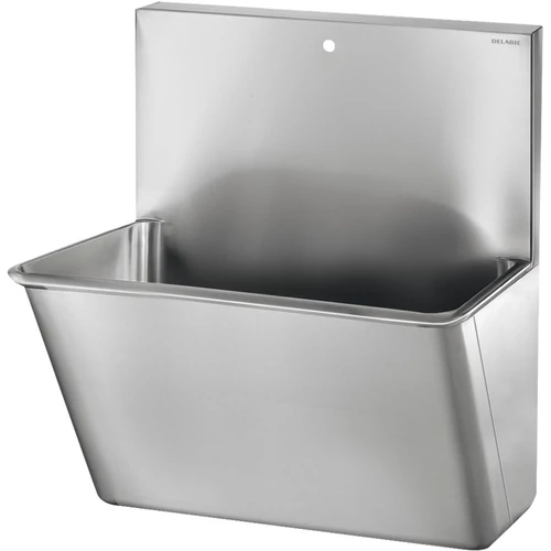 DELABIE sebészi bemosakodó vályú magas hátfallal, kevert vízre 1x1db 22mm csapfurattal, egy állásos 700mm, Hygiene+ dizájn, r.m. acél