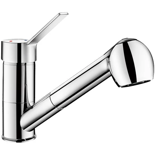 DELABIE SECURITHERM EP forrázásgátlós mosogató csaptelep nyomáskiegyenlítő keverő mechanizmussal, lengő kifolyóval, kihúzható fejjel, álló, 7 liter/perc