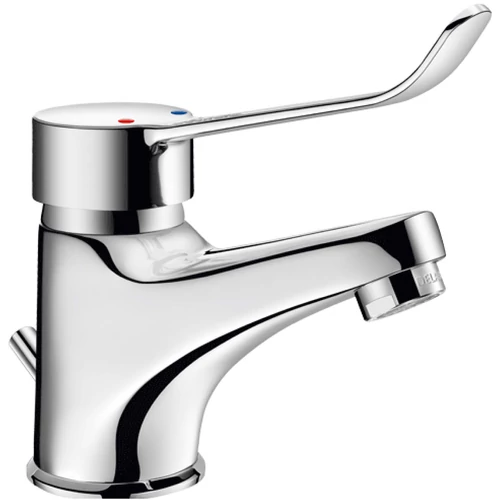 DELABIE orvosi karos álló csap 100mm fix kifolyóval, hosszú keverőkarral, H=60mm, 5L/p, leeresztőszeleppel