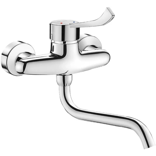 DELABIE fali mosogató csaptelep hosszú keverőkarral, lengő kifolyóval, L=200mm, ipari vízátfolyás, 26L/p