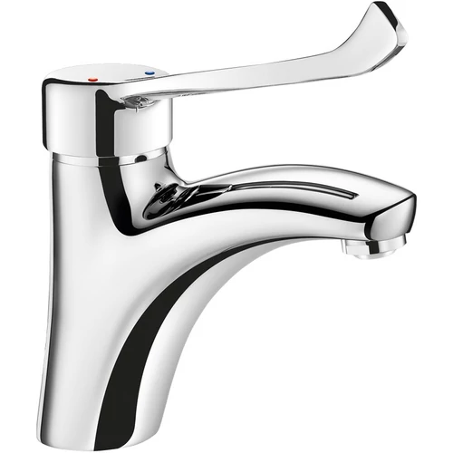 DELABIE orvosi karos álló csap 135mm fix kifolyóval, hosszú keverőkar L=150mm, H=85mm, 5L/p