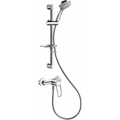 DELABIE SECURITHERM fali zuhanyszett EP nyomáskiegyenlítő forrázásgátlóval, lyukas kar, 5 Jets kézi zuhany, rúd, szappantartó, gégecső L=1,5m, sima tárcsák