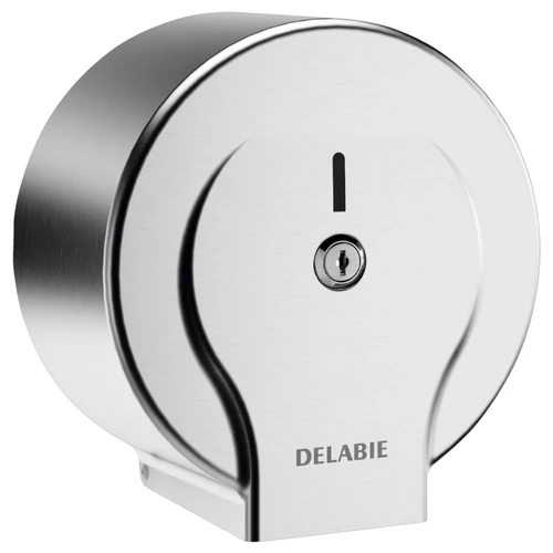 DELABIE vandálbiztos nagytekercses WC-papír adagoló L=200m/D=185mm JUMBO MINI tekercshez, hézagmentes, egyrészes test, r.m. acél, selyem