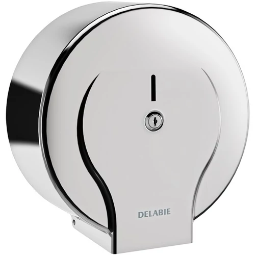 DELABIE vandálbiztos nagytekercses WC-papír adagoló L=400m/D=270mm JUMBO MAXI tekercshez, hézagmentes, egyrészes test, r.m. acél, fényes