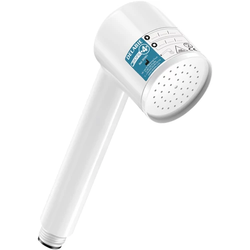 DELABIE BIOFIL nem-steril végponti kézizuhany szűrő esőztető kifolyóval, PE szűrőrostok, 0.1μm névleges, 0.2μm abszolút szűrés, 12000L, vagy max. 4 hónap szűrőkapacitás