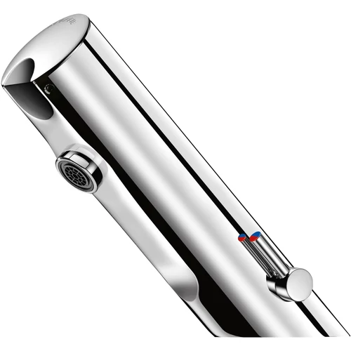 DELABIE TEMPOMATIC MIX 4 álló automata csaptelep lézeres szenzorral, H-M vízre oldalsó keverőkarral, vandálbiztos, hálózati, dugvillás csatlakozóval