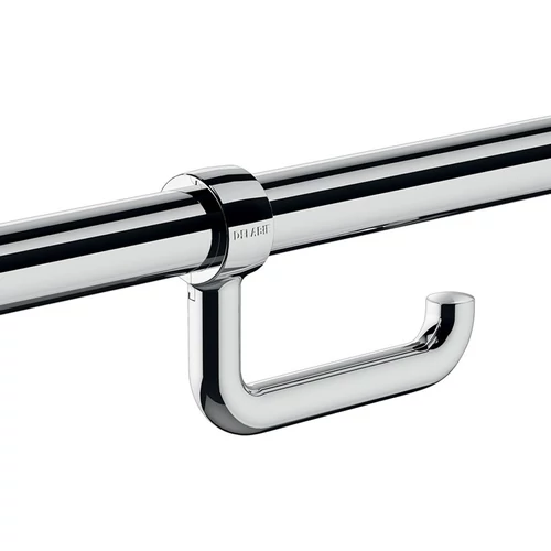 DELABIE 32-34 mm átmérőjű csövekre rögzíthető WC-papír tartó felhajtható kapaszkodókhoz, krómozott fényes ABS műanyag