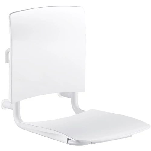 DELABIE kapaszkodóra akasztható fix zuhanyzó ülőke hátfallal, leemelhető, fehér rm acél vázon