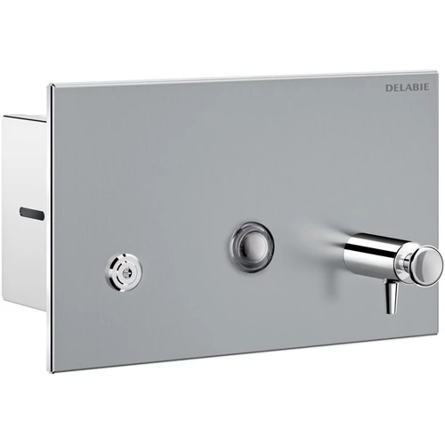 DELABIE beépített folyékonyszappan adagoló zárral, 1L műanyag tartály, rejtett csavarozás, szintjelző, r.m. acél, selyem