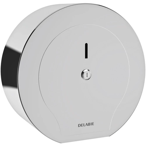 DELABIE ipari extra nagytekercses WC-papír adagoló 400m tekercsekhez, D=310mm, zárható, vandálbiztos r.m. acél ház, fényes