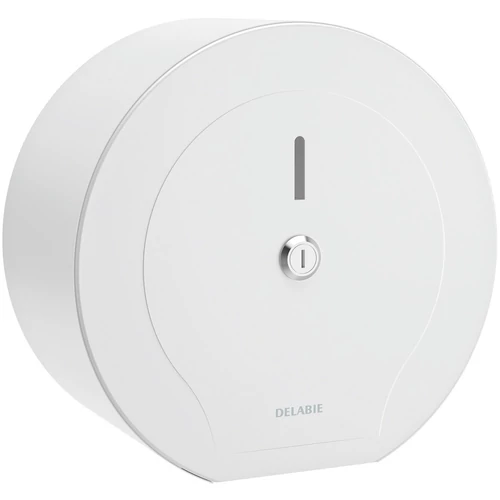 DELABIE ipari nagytekercses WC-papír adagoló 200m tekercsekhez, D=245mm, zárható, vandálbiztos r.m. acél ház, fehér