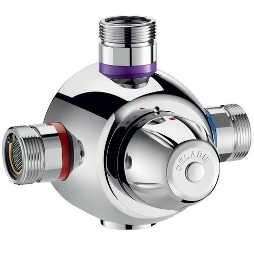 DN40 6/4" csoportos termosztatikus keverőszelep DELABIE Premix Comfort, szűrőkkel és visszacsapó szelepekkel, 32-42°C, 40-150L/p