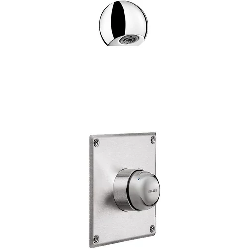 DELABIE TEMPOMIX beépített zuhanycsap fejbenkeverős nyomógombbal ROUND zuhanyfejjel, négyzetes r.m. előlappal