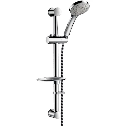 DELABIE 5 Jets kézizuhany D=100mm, zuhanytartó rúd H=580mm/D=25mm, csúsztatható zuhanyrózsa tartó, szappantartó, rögzíthető gégecső L=1,5m