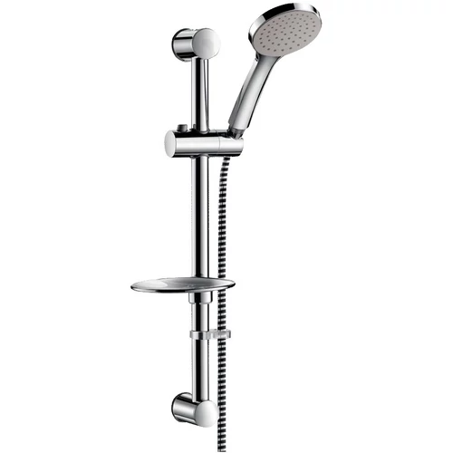 DELABIE Single Jet kézizuhany D=100mm, zuhanytartó rúd H=580mm/D=25mm, csúsztatható zuhanyrózsa tartó, szappantartó, rögzíthető gégecső L=1,5m