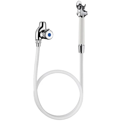 DELABIE sütőtisztító zuhanyszett elzárócsappal, nyomógombos öblítő zuhannyal, fali akasztókonzollal, 1250 mm-es PVC tömlővel, kevert vízre