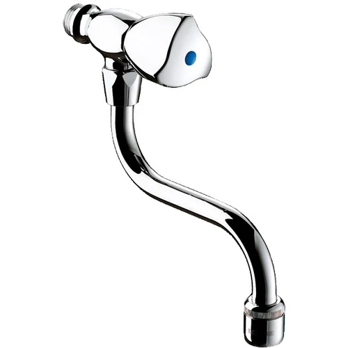 DELABIE fali kiöntő csaptelep tekerőfejjel kevert vízre, lengő kifolyóval, L=200mm, 3L/p