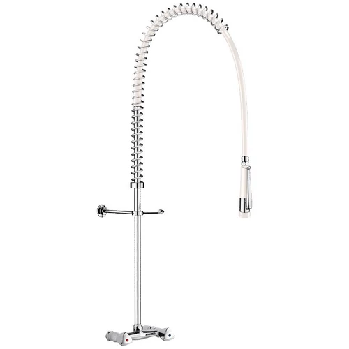 DELABIE fali nagykonyhai elő-öblítő zuhany r.m. acél rugóval megerősített antitorziós, fehér PVC tömlővel, mosogató csap nélkül