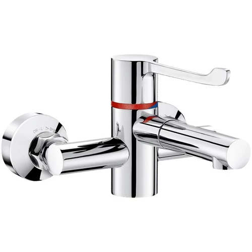 DELABIE SECURITHERM fali termosztatikus mosdócsap szekvenciális karral H-M vízre, 2db r.m. acél BIOCLIP kifolyó, STOP/CHECK tárcsák