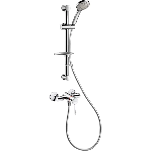 DELABIE SECURITHERM visszacsapószelep mentes zuhanyszett forrázásgátlós szekvenciális karral, zuhanytartó rúd, STOP/CHECK tárcsák