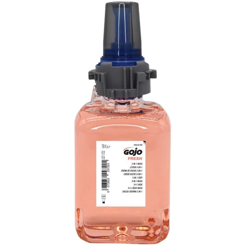 GOJO Fresh 3 az 1-ben tusfürdő, sampon és folyékonyszappan utántöltő patron, gyümölcs illatú, rózsaszín, gél állagú, ADX-7 rendszer, 700ml