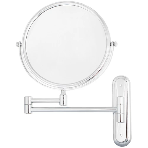 Szállodai kozmetikai pipere tükör 3x nagyítással, D=200mm dönthető tükörrel, kihajtható, kerek, sárgaréz, krómozott fényes