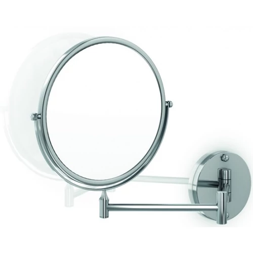 Szállodai pipere tükör 3x nagyítással, D=203mm, dönthető, kihajtható, kerek, sárgaréz, krómozott fényes