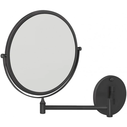 Szállodai pipere tükör 3x nagyítással, D=203mm, dönthető, kihajtható, kerek, sárgaréz, matt fekete