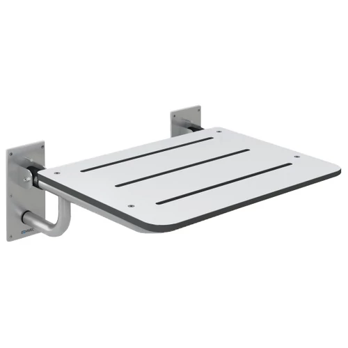 Fai lehajtható zuhanyzó ülőke, fenolos műgyanta ülőfelület, r.m. acél váz, selyem matt